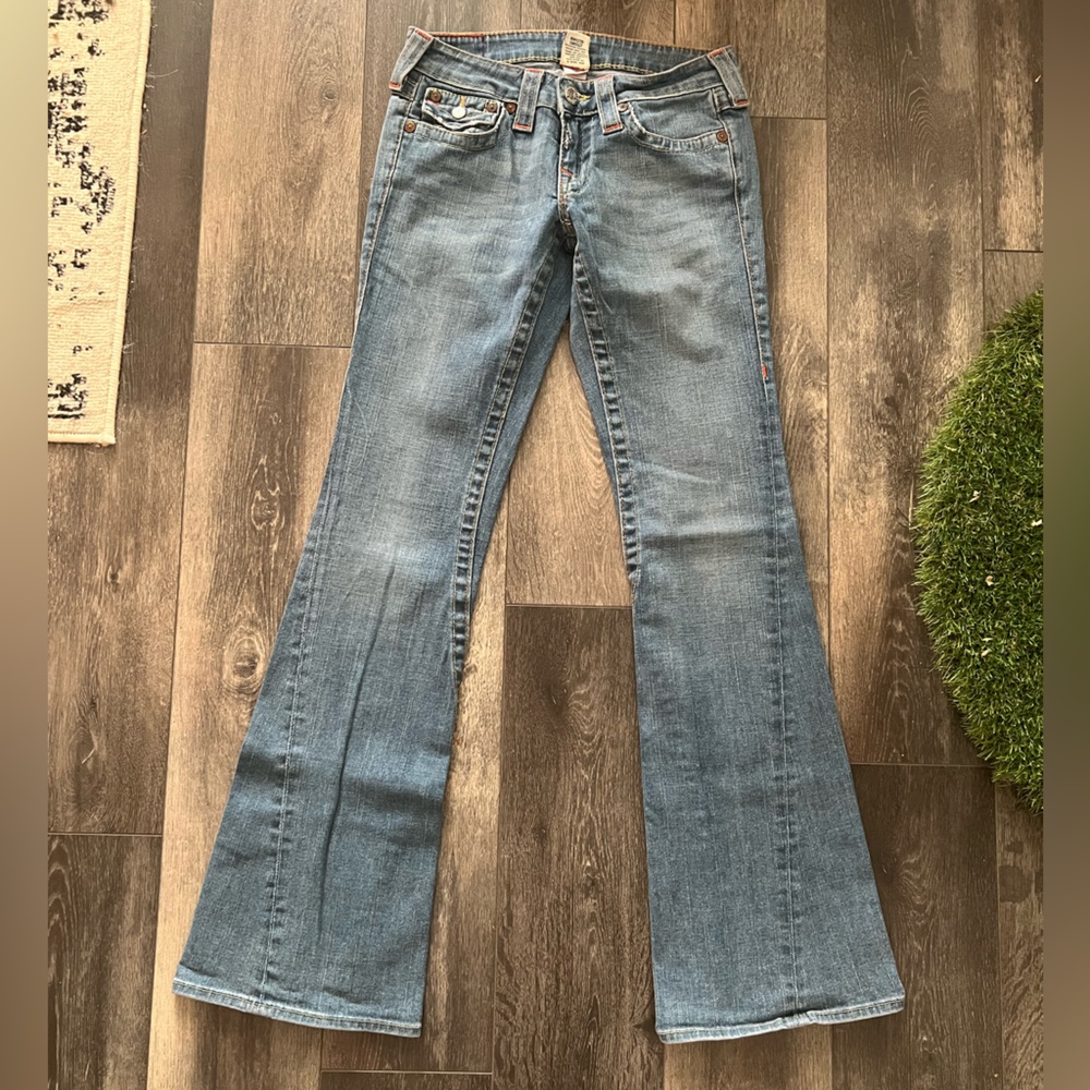 🚫SOLD🚫 Vintage True Religion Joey Low Cut Flare Jeans twisted seam - Picture 1 of 5